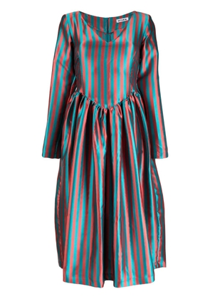Batsheva stripe-pattern V-neck dress - Brown