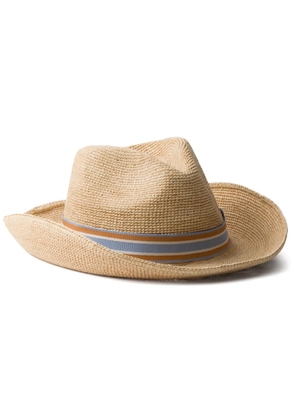 Prada triangle-logo woven raffia hat - Neutrals
