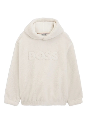 BOSS embossed-logo teddy-fleece hoodie - Neutrals