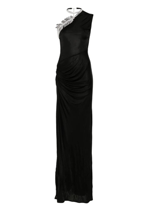 David Koma crystal-feather one shoulder gown - Black