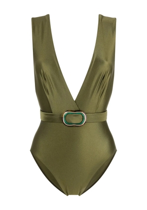 ZIMMERMANN Junie belted plunge swimsuit - Green