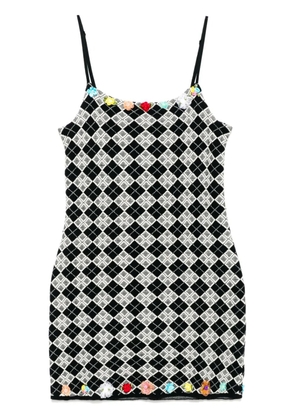 YANYAN KNITS argyle ribbon-flowers dress - Black