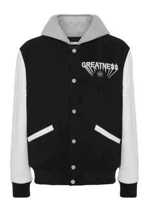 Philipp Plein hooded leather-sleeve bomber jacket - Black