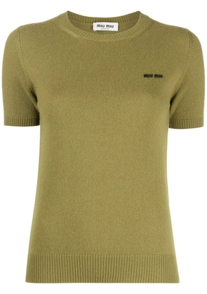Miu Miu logo-intarsia cashmere top - Green