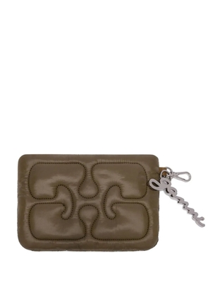 GANNI quilted logo-charm wallet - Brown