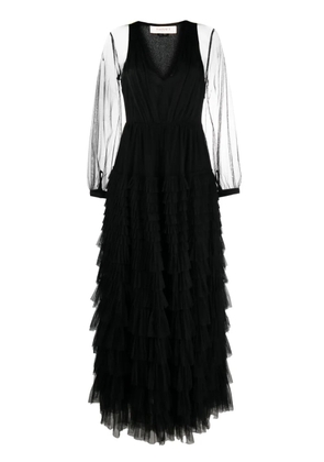 TWINSET semi-sheer sleeves tiered gown - Black