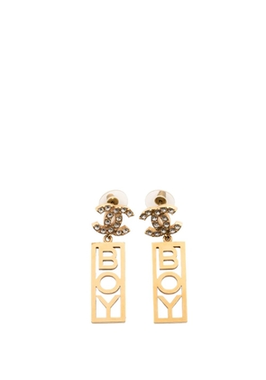 CHANEL Pre-Owned 2022 CC Gold Plated Rhinestones Boy Plated Push Back Earrings costume earrings