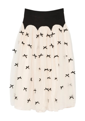 NEVER FULLY DRESSED Monika bow-appliqué midi skirt - Neutrals