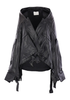 YEHUAFAN asymmetric-hem leather jacket - Black