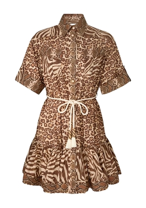 ZIMMERMANN animal-print ruffled mini dress - Brown