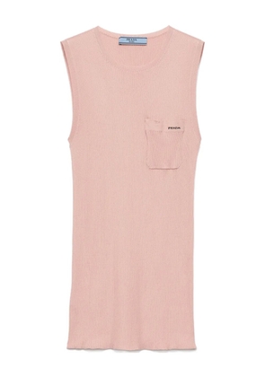Prada ribbed patch-pocket silk top - Pink