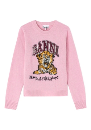 GANNI graphic crewneck knitwear - Pink