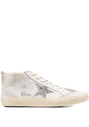 Golden Goose Mid Star glitter-star round-toe sneakers - Neutrals