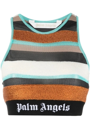 Palm Angels logo-waistband striped knitted tank top - Brown