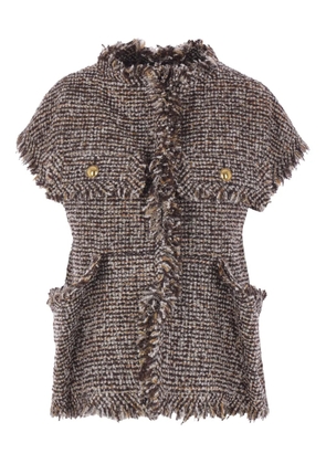 sacai tweed frayed-edge jacket - Brown