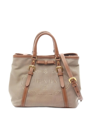 Prada Pre-Owned logo-embroidery jacquard tote bag - Neutrals