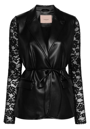 TWINSET floral-lace-sleeves blazer - Black
