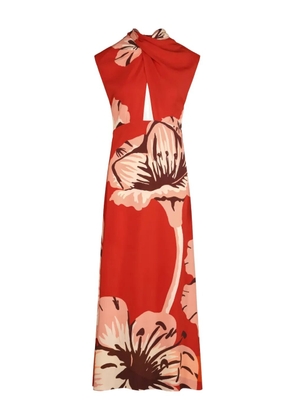 Johanna Ortiz Al Son De Las Astromelias twisted floral midi dress - Red