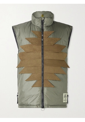 KAPITAL - Zepher Suede-Trimmed Shell Gilet - Men - Green - 1