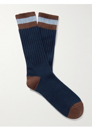 Mr P. - Striped Ribbed Cotton-Blend Socks - Men - Black