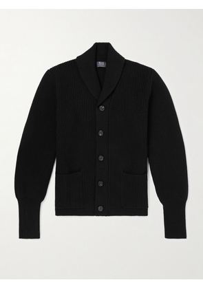 William Lockie - Duncan Shawl-Collar Ribbed Merino Wool and Cashmere-Blend Cardigan - Men - Black - S