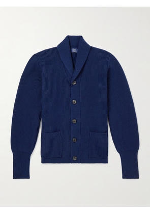 William Lockie - Duncan Shawl-Collar Ribbed Merino Wool and Cashmere-Blend Cardigan - Men - Blue - S