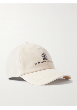Brunello Cucinelli - Logo-Embroidered Leather-Trimmed Cotton-Twill Baseball Cap - Men - White - S