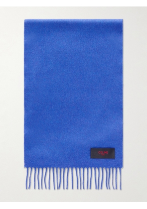 CELINE - Logo-Appliquéd Fringed Cashmere Scarf - Men - Blue