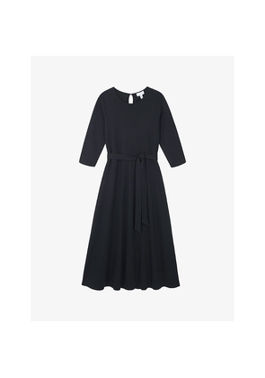 Womens The White Company Long-Sleeve Belted Stretch-Jersey Midi Dress