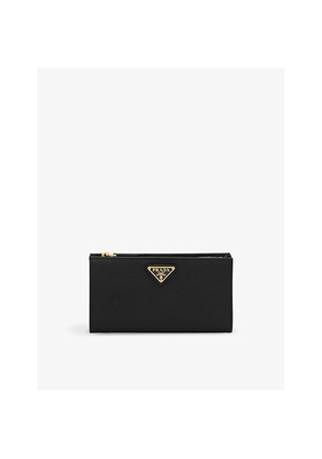 Womens Prada Logo-Plaque Large Leather Wallet