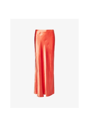Womens Vince Flared-Hem Crinkle-Texture Satin Midi Skirt