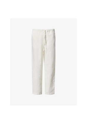 Mens 120% Lino Drawstring Straight-Leg Linen Trousers