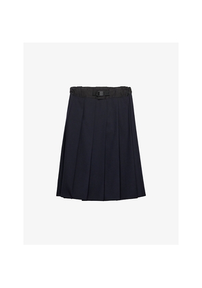 Womens Prada Shell-Panel Belted Wool Midi Skirt