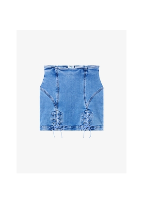 Womens Good American x Dolly's Joleans By Dolly Parton Lace-Up Stretch-Denim Mini Skirt