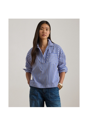Striped Cotton Broadcloth Cropped Shirt