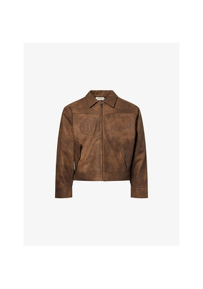 Mens Honor The Gift Aged Appliquéd-Logo Faux-Suede Jacket