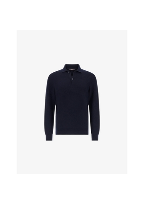 Mens Boggi Milano Long-Sleeved Knitted Merino-Wool Polo Shirt