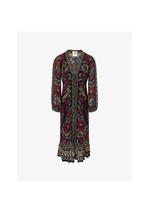 Womens Farm Rio Valentina Ruffled-Hem Woven Midi Dress