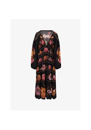 Womens Farm Rio Chenille Flowers Long-Sleeve Woven Maxi Dress