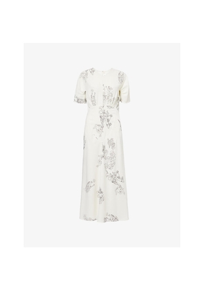 Womens Victoria Beckham Gathered Floral-Print Woven Midi Dress