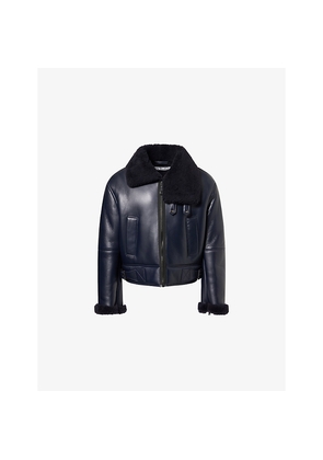 Mens Acne Studios Wide-Collared Buckled  Leather and Shearling Aviator Jacket