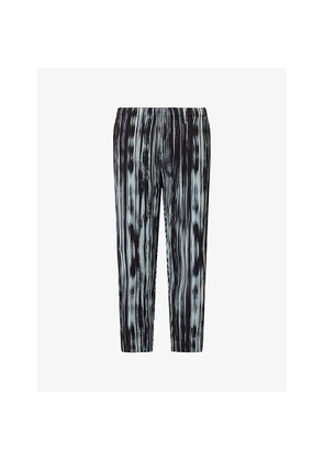 Mens Homme Plisse Issey Miyake Brushstroke Stripe Straight-Leg Pleats Knitted Trousers