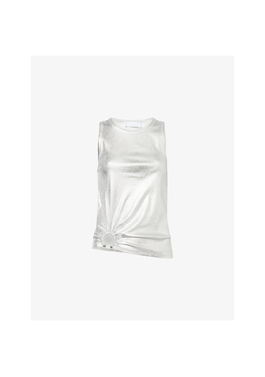 Womens Rabanne Gathered Sleeveless Stretch-Cotton Top
