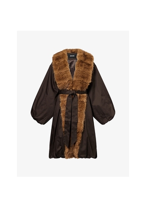 Womens Rotate Birger Christensen Faux-Fur-Collar Belted Woven Coat