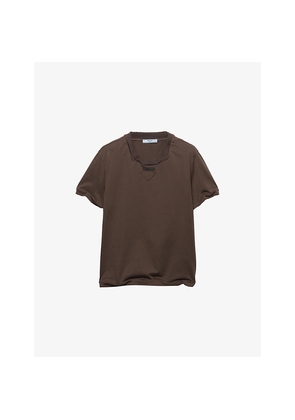 Womens Prada Triangle-Logo Shapeable Neckline Cotton-Jersey T-Shirt