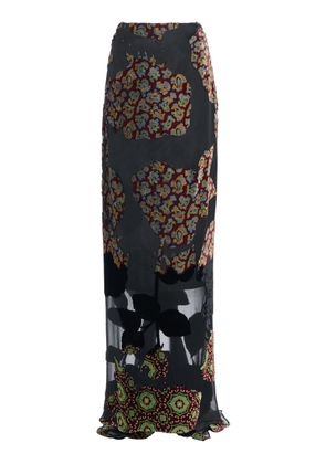Dries Van Noten Salvix Printed Velvet-Trim Maxi Skirt - Moda Operandi