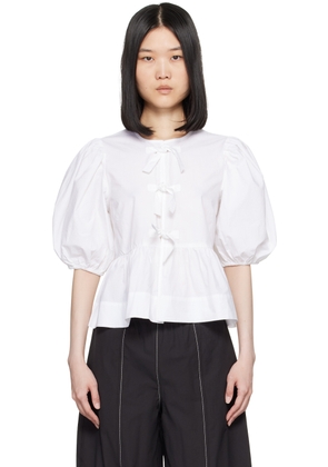 GANNI White Peplum Tie Blouse
