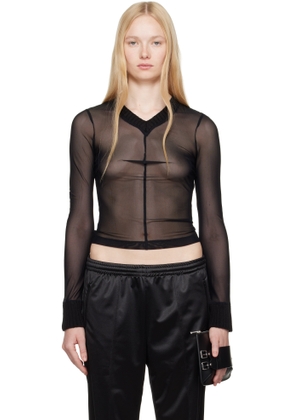MM6 Maison Margiela Black Elastic Jersey Mesh Long-Sleeved Sweater