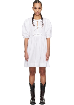 GANNI White Cotton Poplin Tie String Minidress