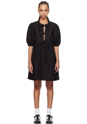 GANNI Black Cotton Poplin Tie String Minidress